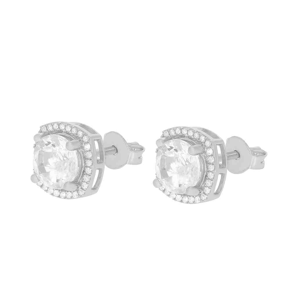 Round White Topaz with a Halo Earring  PD31345AER WHITE TOPAZ